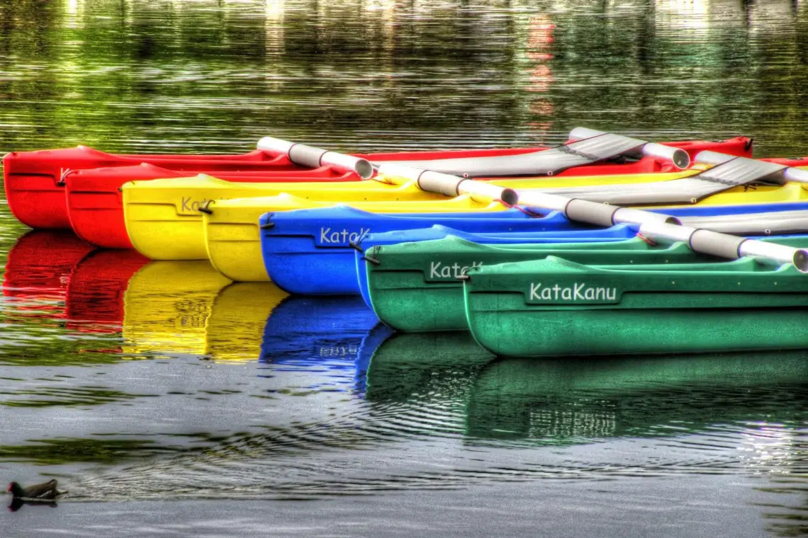 Multiple Differently Coloured Katakanus on calm water