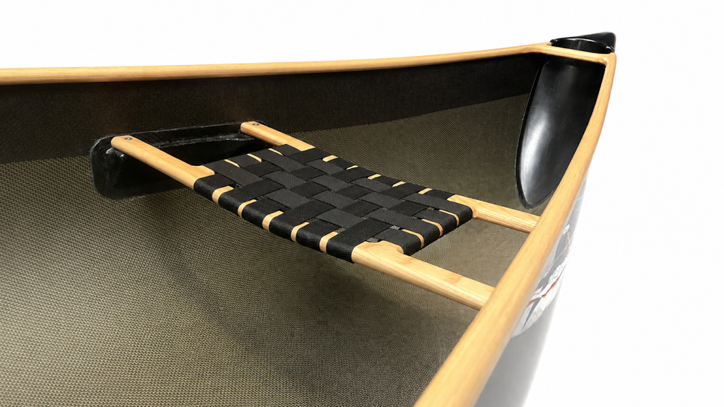 Curved wood /web standard on composite silverbirch canoe